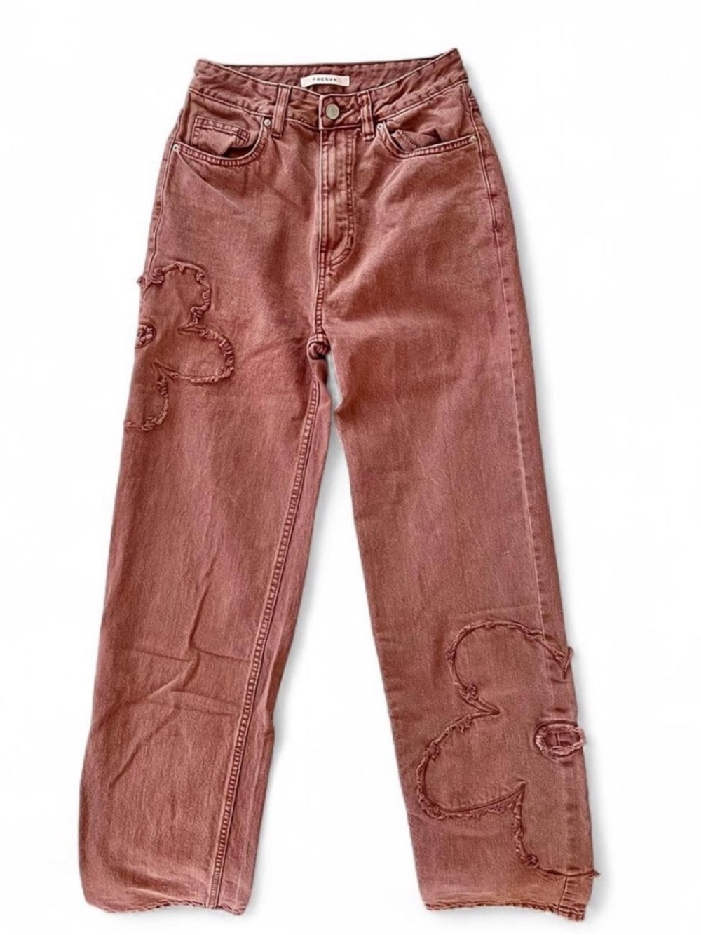 PacSun Women’s Straight Leg Jeans in Rose Brown with Appliqué